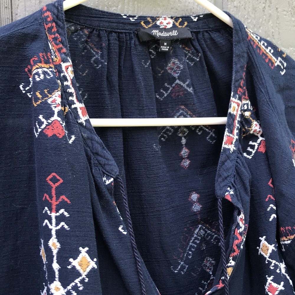 Madewell Navy Embroidered Women's Top size medium boho - Picture 5 of 6